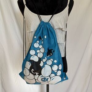 Blue Drawstring Backpack with Bubble Design